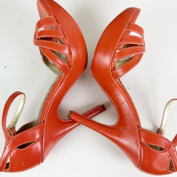 Michael Antonio Orange Leather Strappy Platform Stiletto High Heels Size 8.5 M - Picture 7 of 9